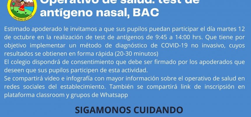 OPERATIVO DE SALUD: TEST ANTÍGENO NASAL BA