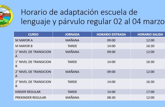 Horario de adaptación escuela de lenguaje y párvulo regular